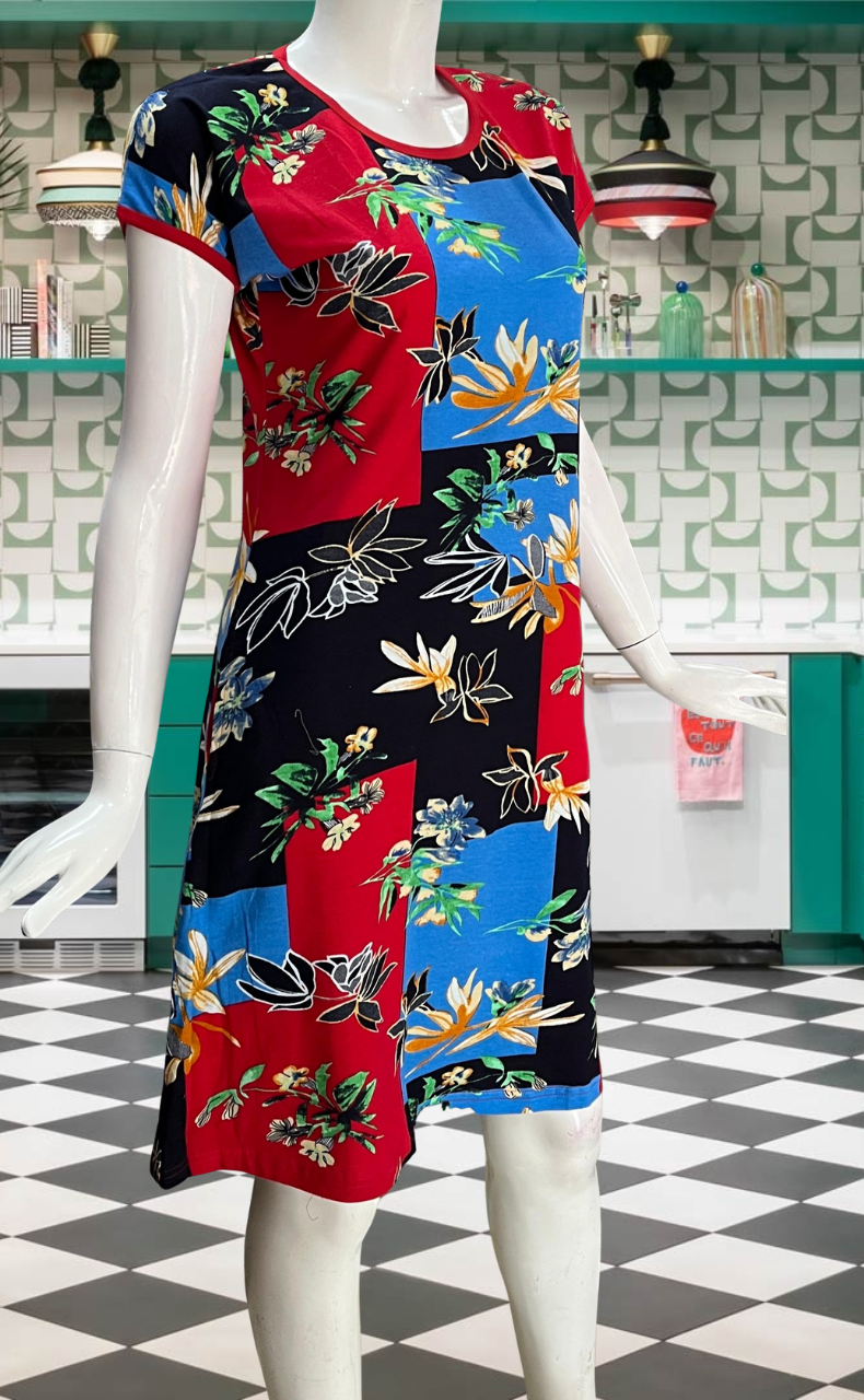 Red/Blue Short Nighty | Knee Length Nighty | Laces and Frills - Laces and Frills