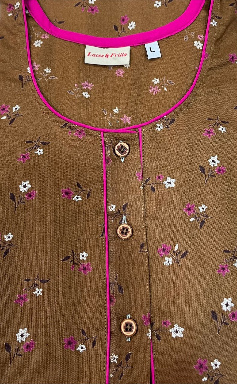 Yellow Tiny Floral Spun Nighty. Flowy Spun Fabric | Laces and Frills - Laces and Frills