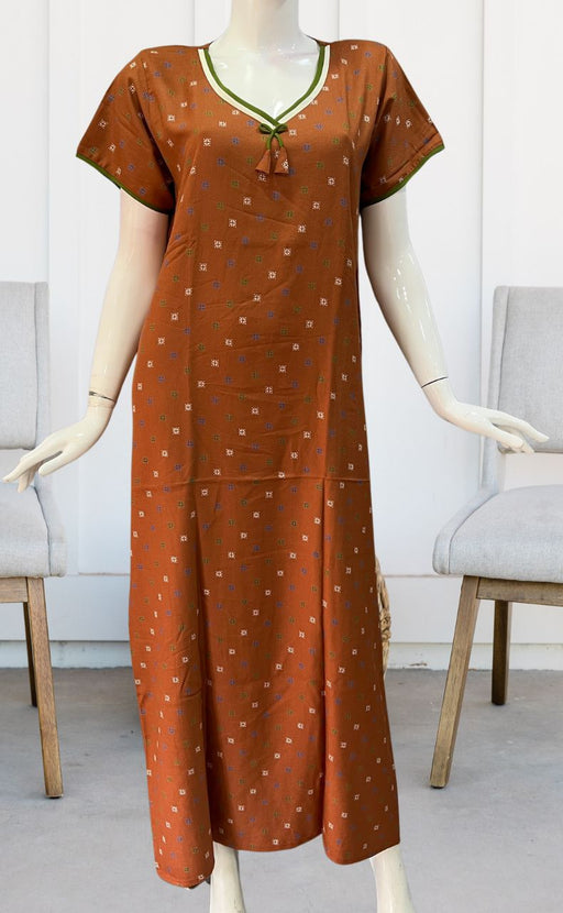 Brown Dots Spun Free Size Nighty. Flowy Spun Fabric | Laces and Frills - Laces and Frills