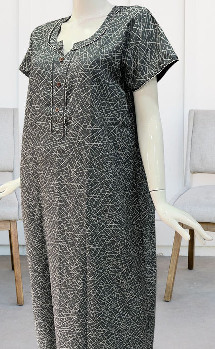 Ash Grey Stripes Spun Extra Large Nighty. Flowy Spun Fabric | Laces and Frills - Laces and Frills
