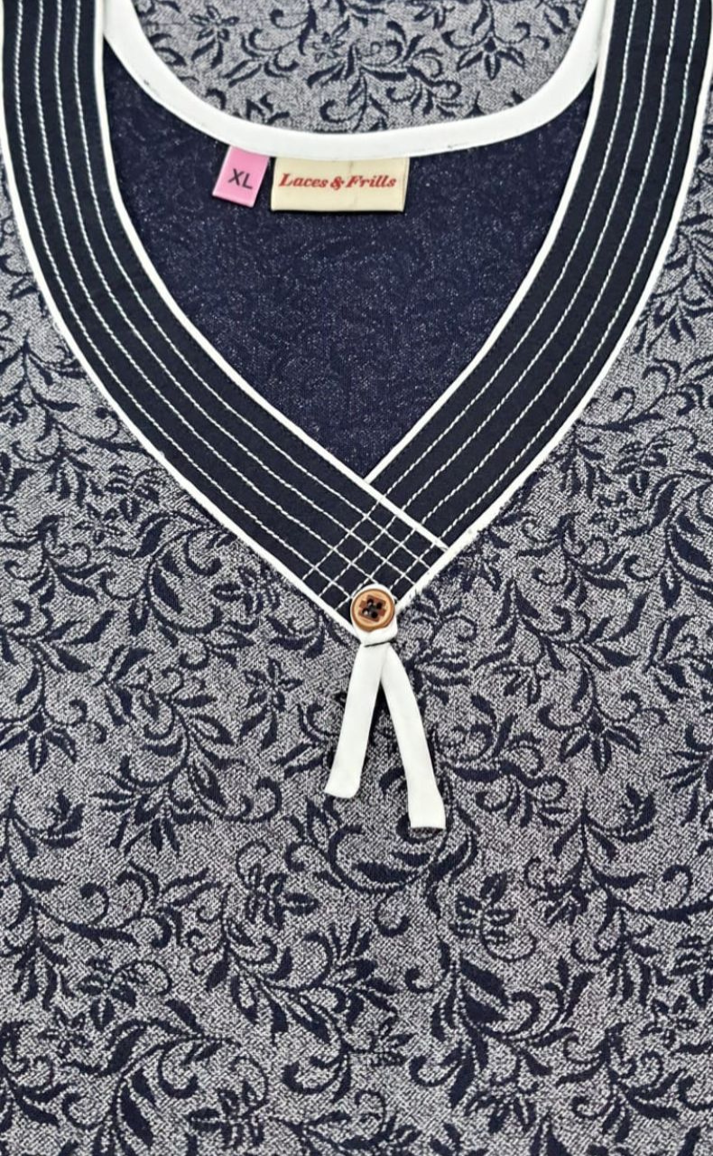 Navy Blue Garden Spun Nighty. Flowy Spun Fabric | Laces and Frills - Laces and Frills