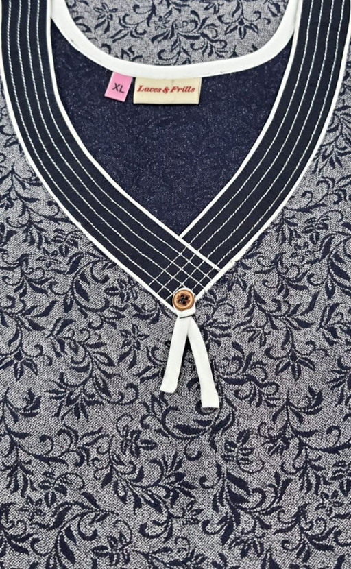 Navy Blue Garden Spun Nighty. Flowy Spun Fabric | Laces and Frills - Laces and Frills