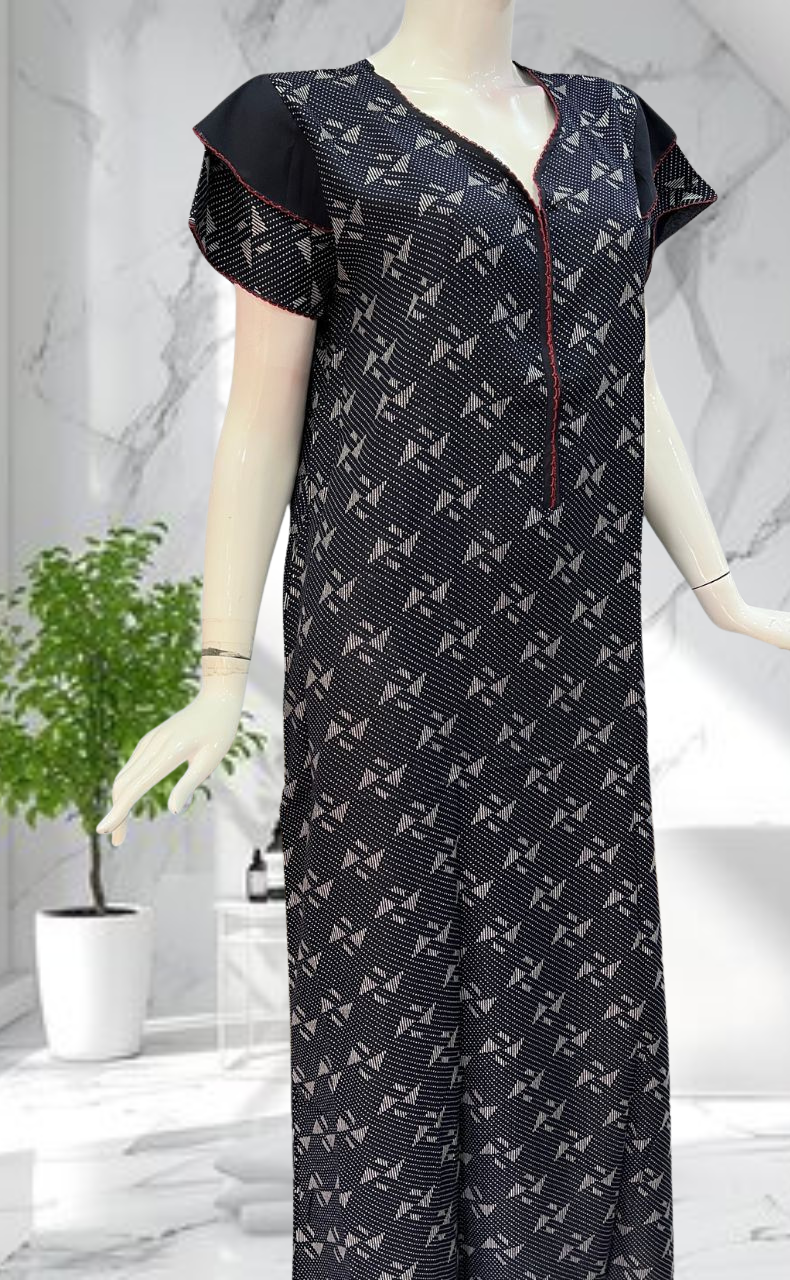 Navy Blue Abstract Spun Nighty. Flowy Spun Fabric | Laces and Frills - Laces and Frills