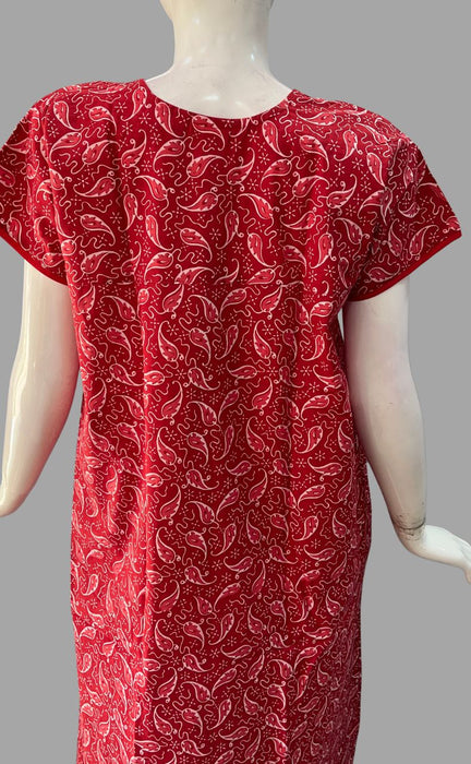 Red Motif Pure Cotton Free Size Nighty . Pure Durable Cotton | Laces and Frills - Laces and Frills