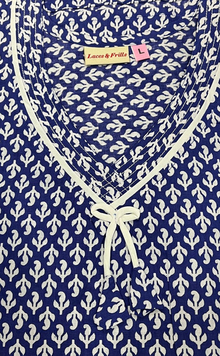 Blue Motif Pure Cotton Free Size Nighty . Pure Durable Cotton | Laces and Frills - Laces and Frills