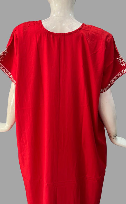 Red Lucknowi Embroidery Soft XXL Nighty. Soft Breathable Fabric | Laces and Frills - Laces and Frills
