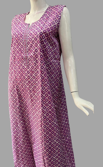 Purple Geometric Pure Cotton Sleeveless Free Size Nighty . Pure Durable Cotton | Laces and Frills - Laces and Frills