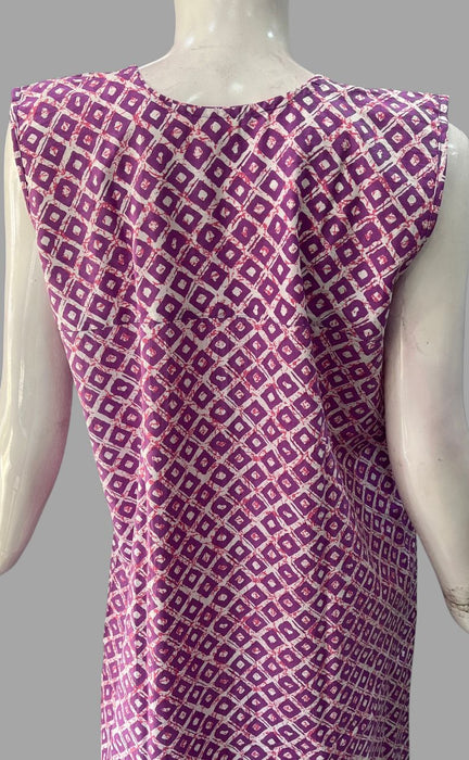 Purple Geometric Pure Cotton Sleeveless Free Size Nighty . Pure Durable Cotton | Laces and Frills - Laces and Frills
