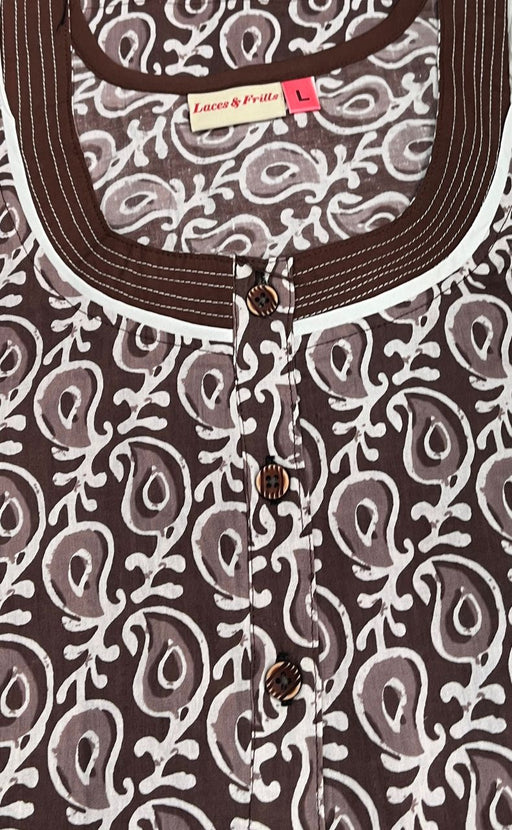 Brown Manga Motif Pure Cotton Sleeveless Free Size Nighty . Pure Durable Cotton | Laces and Frills - Laces and Frills