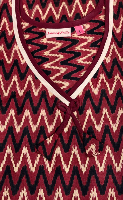 Maroon/Black Zigzag Pure Cotton Sleeveless Free Size Nighty . Pure Durable Cotton | Laces and Frills - Laces and Frills