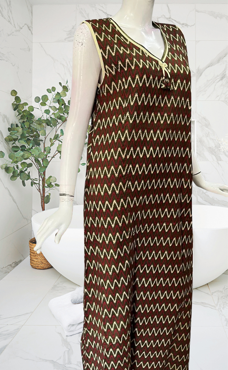 Green Abstract Sleeveless Pure Cotton Nighty. Pure Durable Cotton | Laces and Frills - Laces and Frills