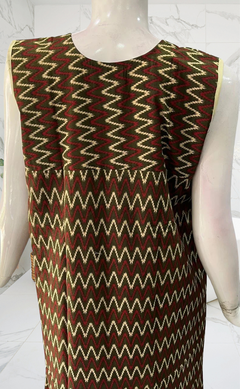 Green Abstract Sleeveless Pure Cotton Nighty. Pure Durable Cotton | Laces and Frills - Laces and Frills