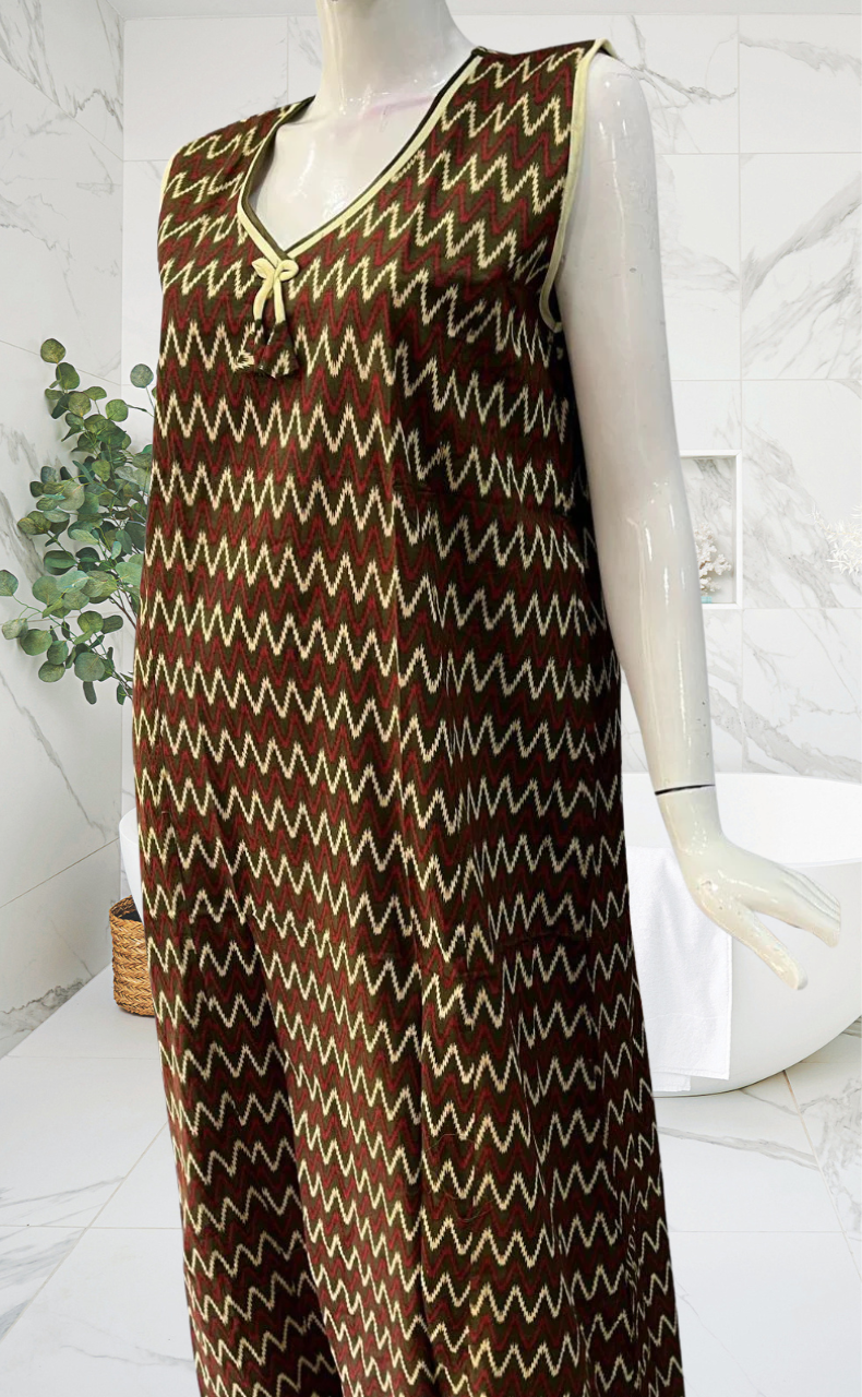 Green Abstract Sleeveless Pure Cotton Nighty. Pure Durable Cotton | Laces and Frills - Laces and Frills