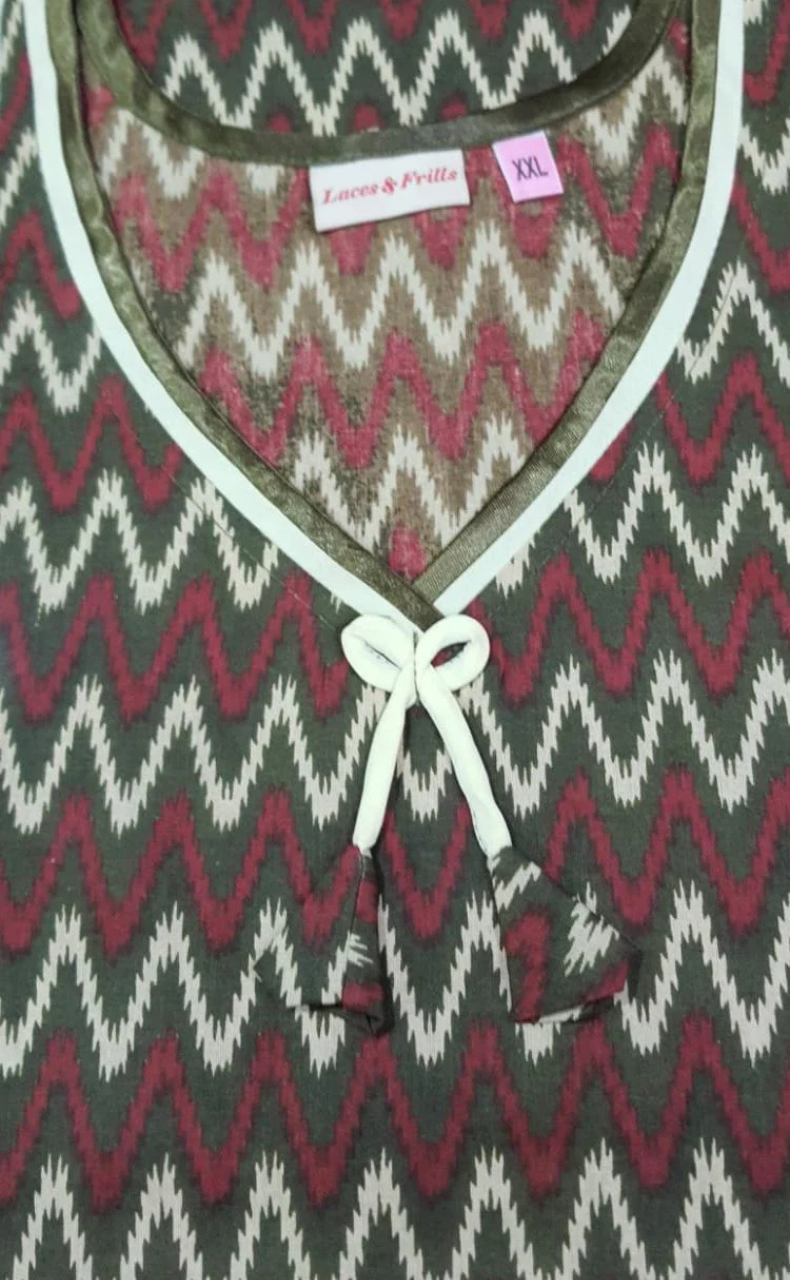 Green Abstract Sleeveless Pure Cotton Nighty. Pure Durable Cotton | Laces and Frills - Laces and Frills