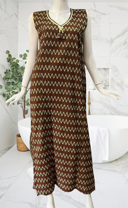 Green Abstract Sleeveless Pure Cotton Nighty. Pure Durable Cotton | Laces and Frills - Laces and Frills