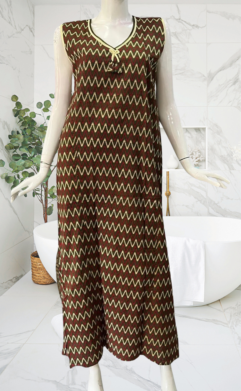 Green Abstract Sleeveless Pure Cotton Nighty. Pure Durable Cotton | Laces and Frills - Laces and Frills