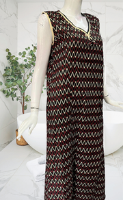 Black Abstract Sleeveless Pure Cotton Nighty. Pure Durable Cotton | Laces and Frills - Laces and Frills