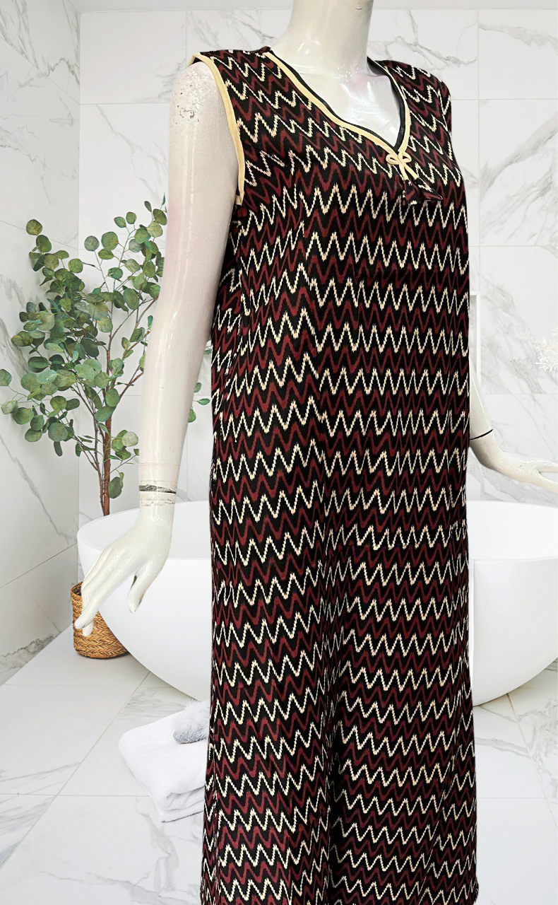 Black Abstract Sleeveless Pure Cotton Nighty. Pure Durable Cotton | Laces and Frills - Laces and Frills