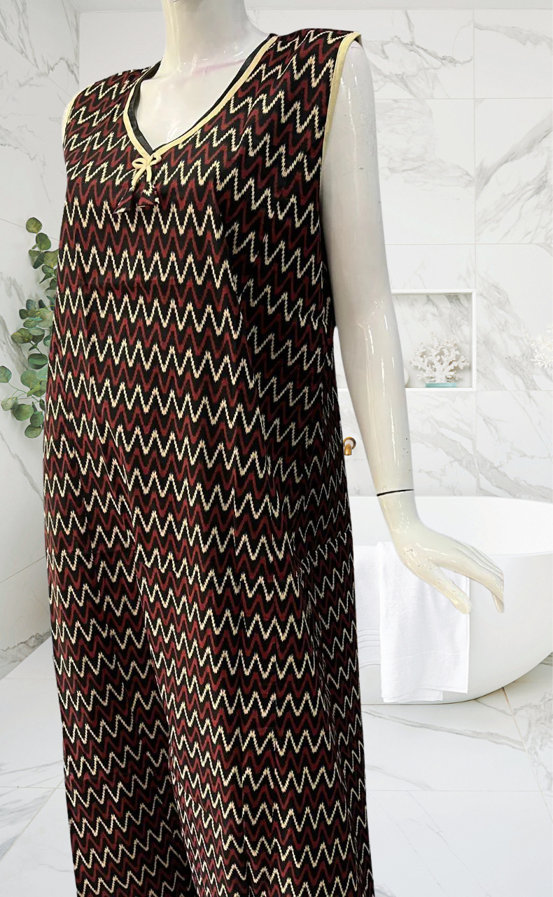 Black Abstract Sleeveless Pure Cotton Nighty. Pure Durable Cotton | Laces and Frills - Laces and Frills