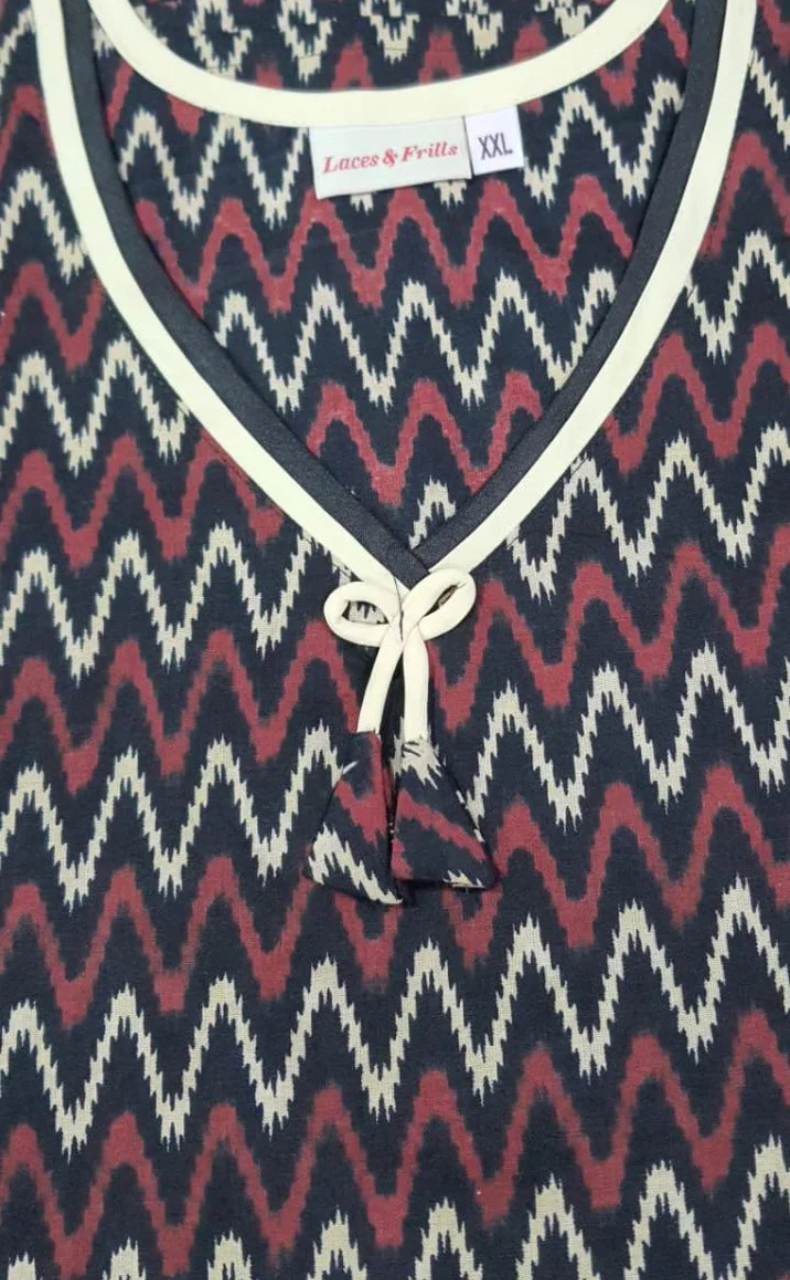 Black Abstract Sleeveless Pure Cotton Nighty. Pure Durable Cotton | Laces and Frills - Laces and Frills