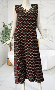 Black Abstract Sleeveless Pure Cotton Nighty. Pure Durable Cotton | Laces and Frills - Laces and Frills