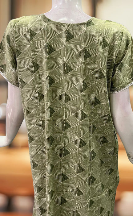 Pista Green Abstract Spun Free Size Nighty. Flowy Spun Fabric | Laces and Frills - Laces and Frills