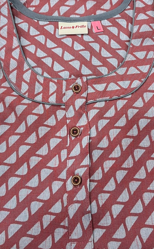 Peach Geometric Spun Free Size Nighty. Flowy Spun Fabric | Laces and Frills - Laces and Frills
