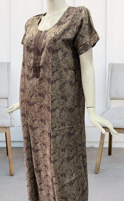 Brown Leafy Spun Extra Large Nighty. Flowy Spun Fabric | Laces and Frills - Laces and Frills
