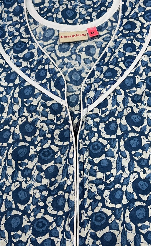 Blue Abstract With Zip Pure Cotton XL Nighty. Pure Durable Cotton | Laces and Frills - Laces and Frills