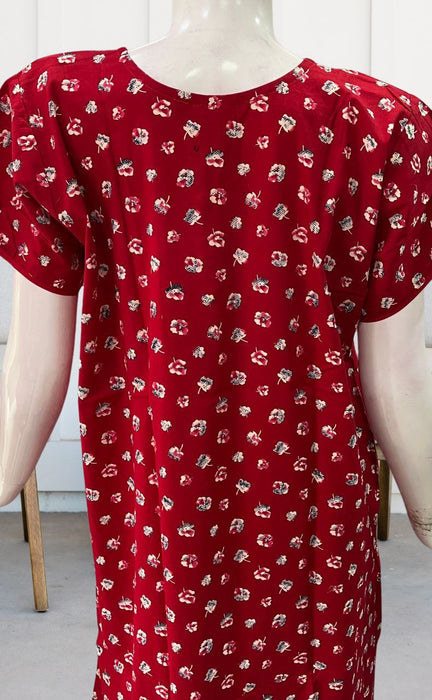Red Floral Pure Cotton XXL Nighty . Pure Durable Cotton | Laces and Frills - Laces and Frills