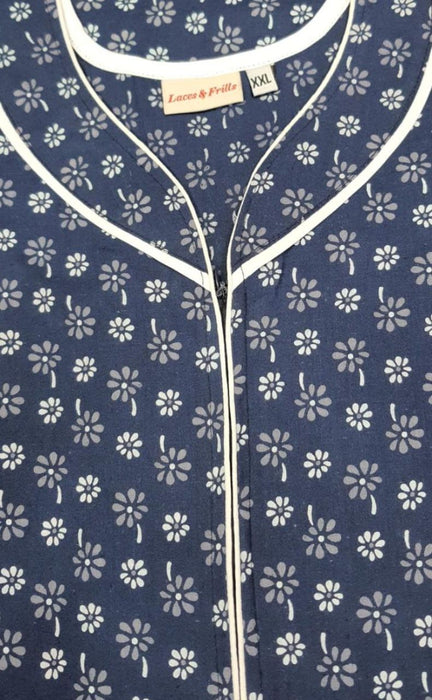 Blue Floral Pure Cotton XXL Nighty . Pure Durable Cotton | Laces and Frills - Laces and Frills
