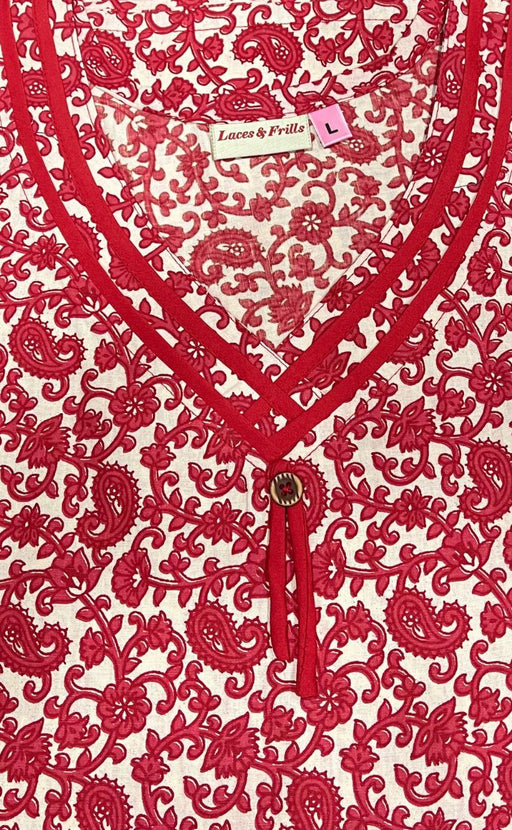 Red Motif Garden Pure Cotton Nighty. Pure Durable Cotton | Laces and Frills - Laces and Frills