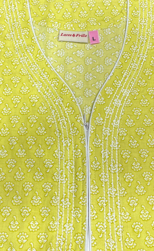 Light Yellow Tiny Flora Pure Cotton Nighty. Pure Durable Cotton | Laces and Frills - Laces and Frills