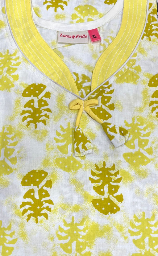 Yellow Floral Pure Cotton Nighty. Pure Durable Cotton | Laces and Frills - Laces and Frills