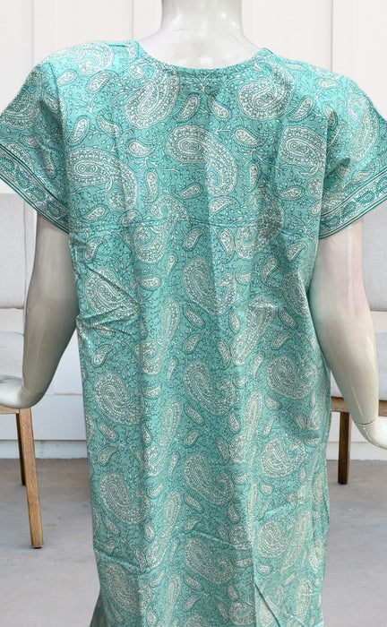 Sea Green Manga Motif Pure Cotton Nighty. Pure Durable Cotton | Laces and Frills - Laces and Frills