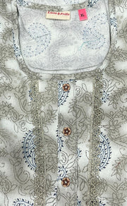 Grey/Blue Manga Motif Spun Nighty. Pure Durable Cotton | Laces and Frills - Laces and Frills