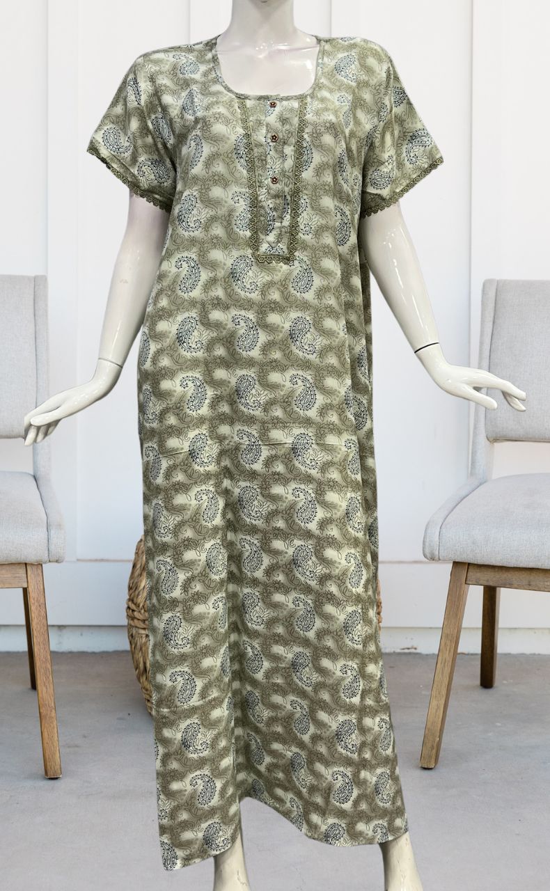 Grey/Blue Manga Motif Spun Nighty. Pure Durable Cotton | Laces and Frills - Laces and Frills