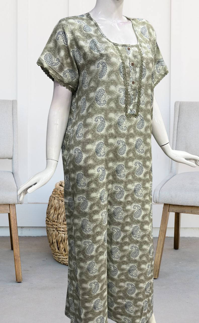 Grey/Blue Manga Motif Spun Nighty. Pure Durable Cotton | Laces and Frills - Laces and Frills