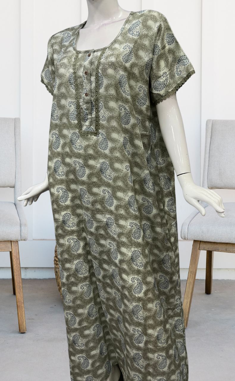 Grey/Blue Manga Motif Spun Nighty. Pure Durable Cotton | Laces and Frills - Laces and Frills