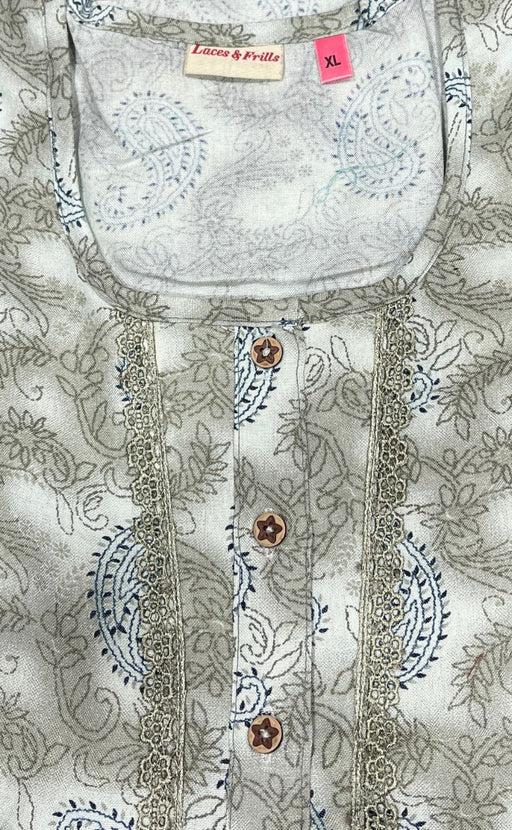 Grey/Blue Manga Motif Spun Nighty. Pure Durable Cotton | Laces and Frills - Laces and Frills