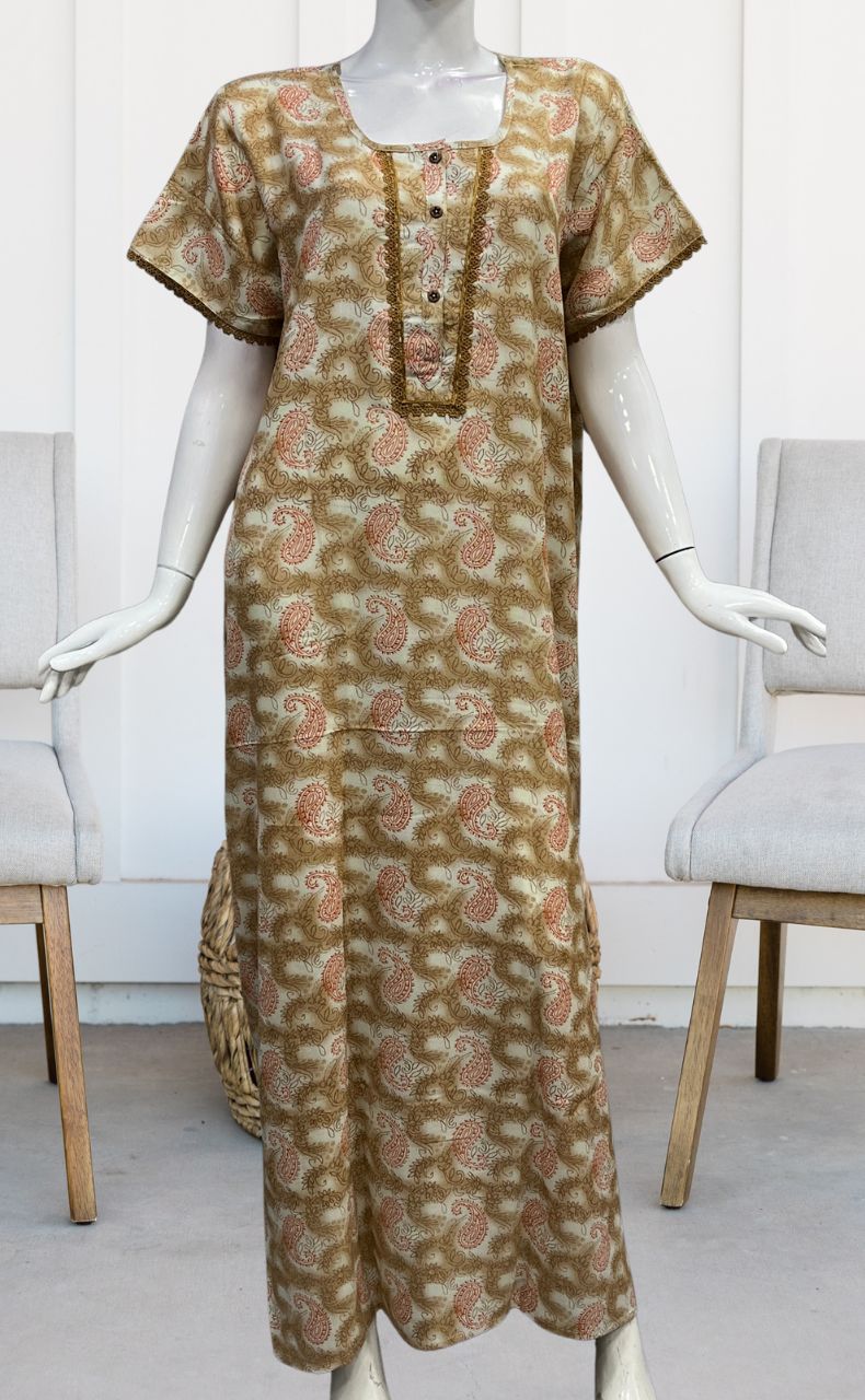 Peach/Orange Manga Motif Spun Nighty. Pure Durable Cotton | Laces and Frills - Laces and Frills