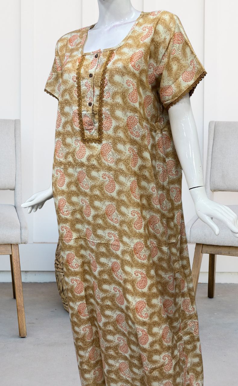 Peach/Orange Manga Motif Spun Nighty. Pure Durable Cotton | Laces and Frills - Laces and Frills