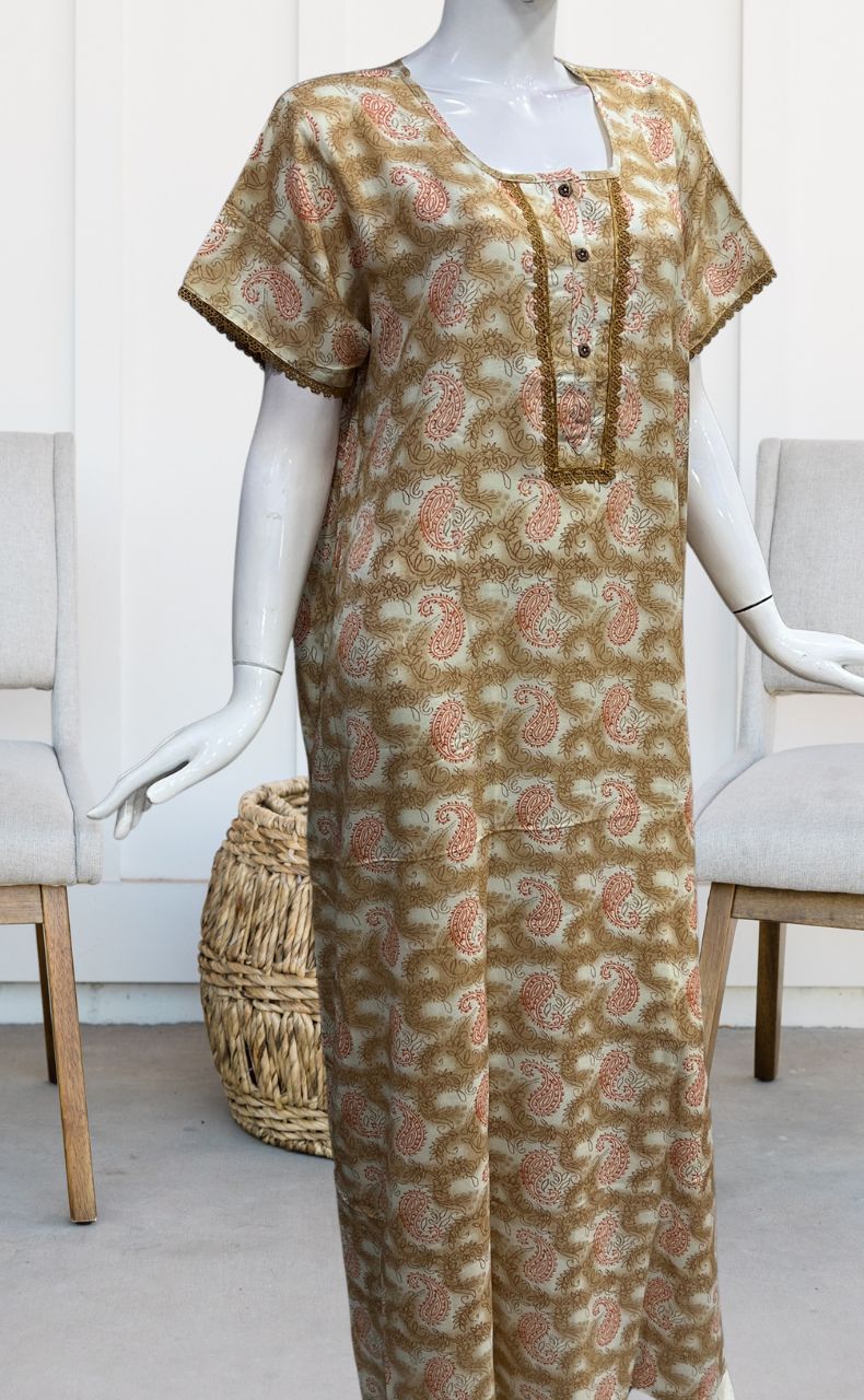 Peach/Orange Manga Motif Spun Nighty. Pure Durable Cotton | Laces and Frills - Laces and Frills