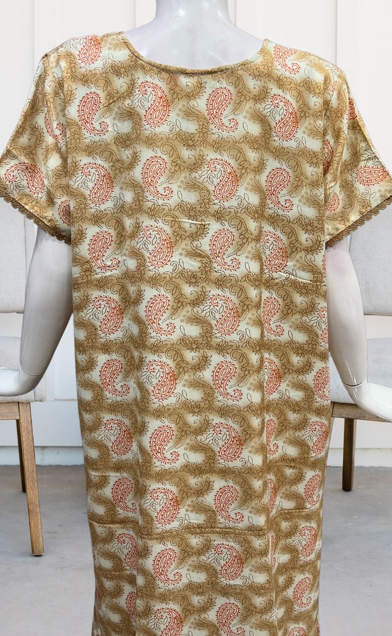 Peach/Orange Manga Motif Spun Nighty. Pure Durable Cotton | Laces and Frills - Laces and Frills