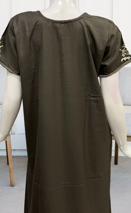 Brown Embroidery Spun Nighty. Pure Durable Cotton | Laces and Frills - Laces and Frills