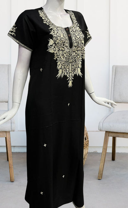 Black Embroidery Spun Nighty. Pure Durable Cotton | Laces and Frills - Laces and Frills
