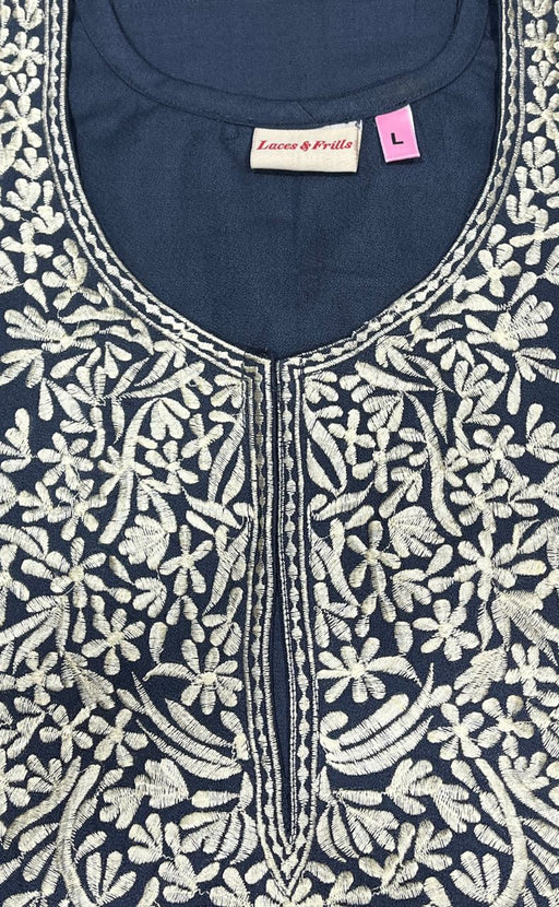 Indigo Blue Embroidery Spun Nighty. Pure Durable Cotton | Laces and Frills - Laces and Frills