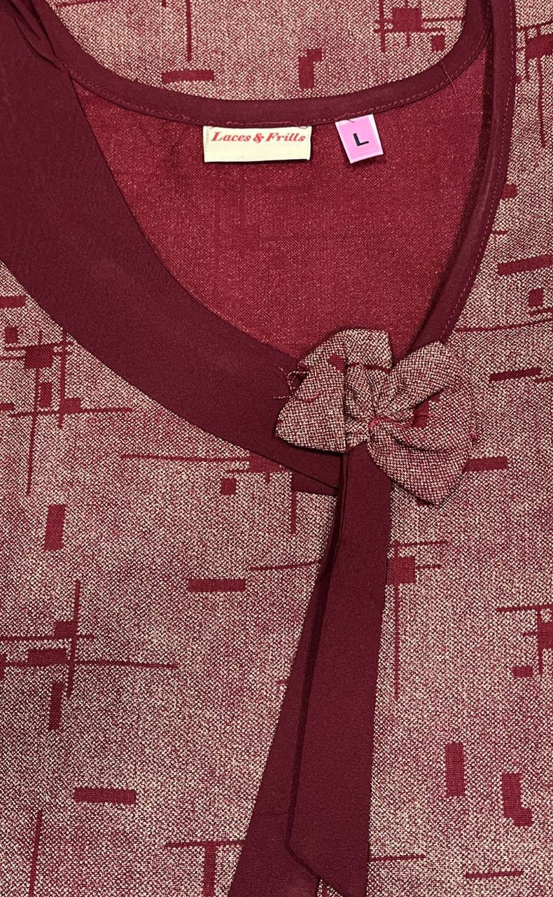 Maroon Abstract Spun Nighty. Pure Durable Cotton | Laces and Frills - Laces and Frills