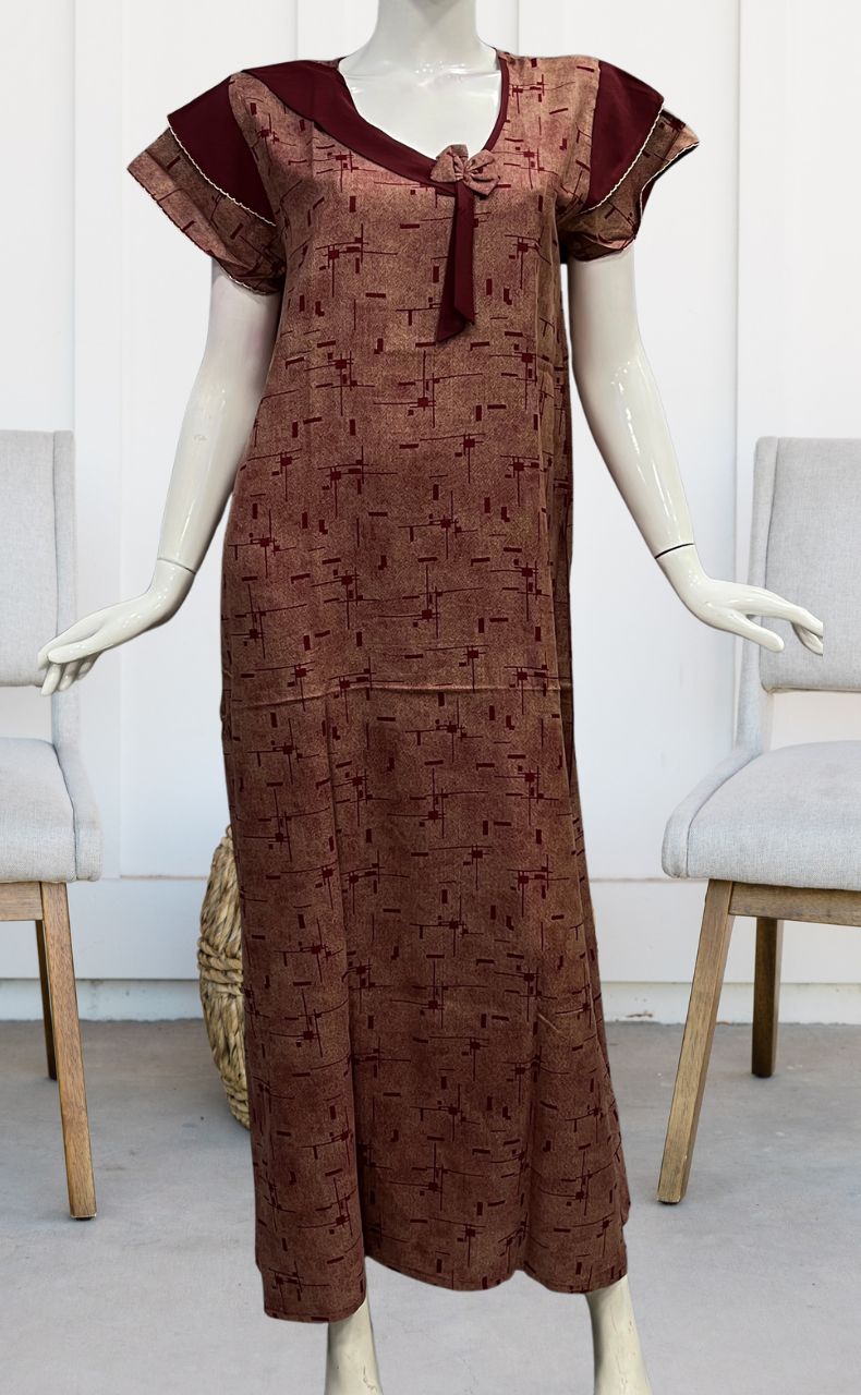 Maroon Abstract Spun Nighty. Pure Durable Cotton | Laces and Frills - Laces and Frills