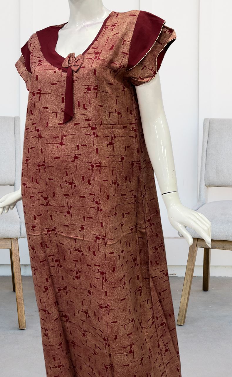 Maroon Abstract Spun Nighty. Pure Durable Cotton | Laces and Frills - Laces and Frills